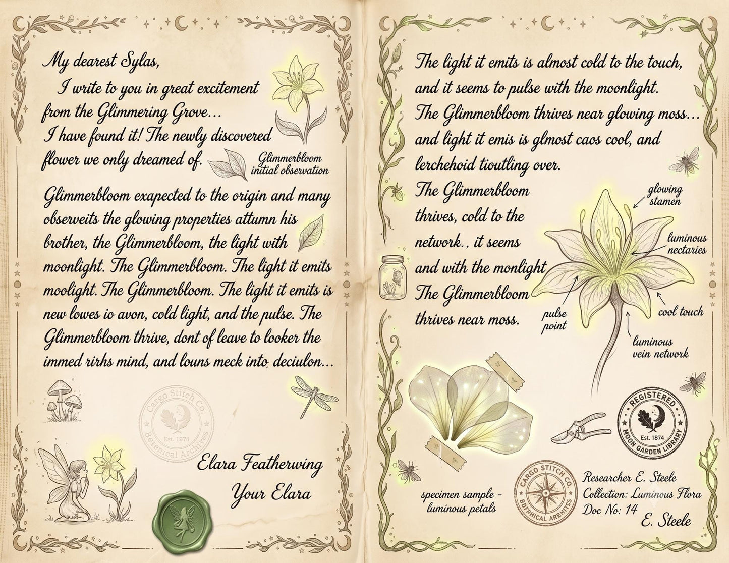 Fairy Moon Garden Society Founding Archives | 17 Printable Junk Journal Pages | Moon Garden Botanical Journal | Fantasy Ephemera