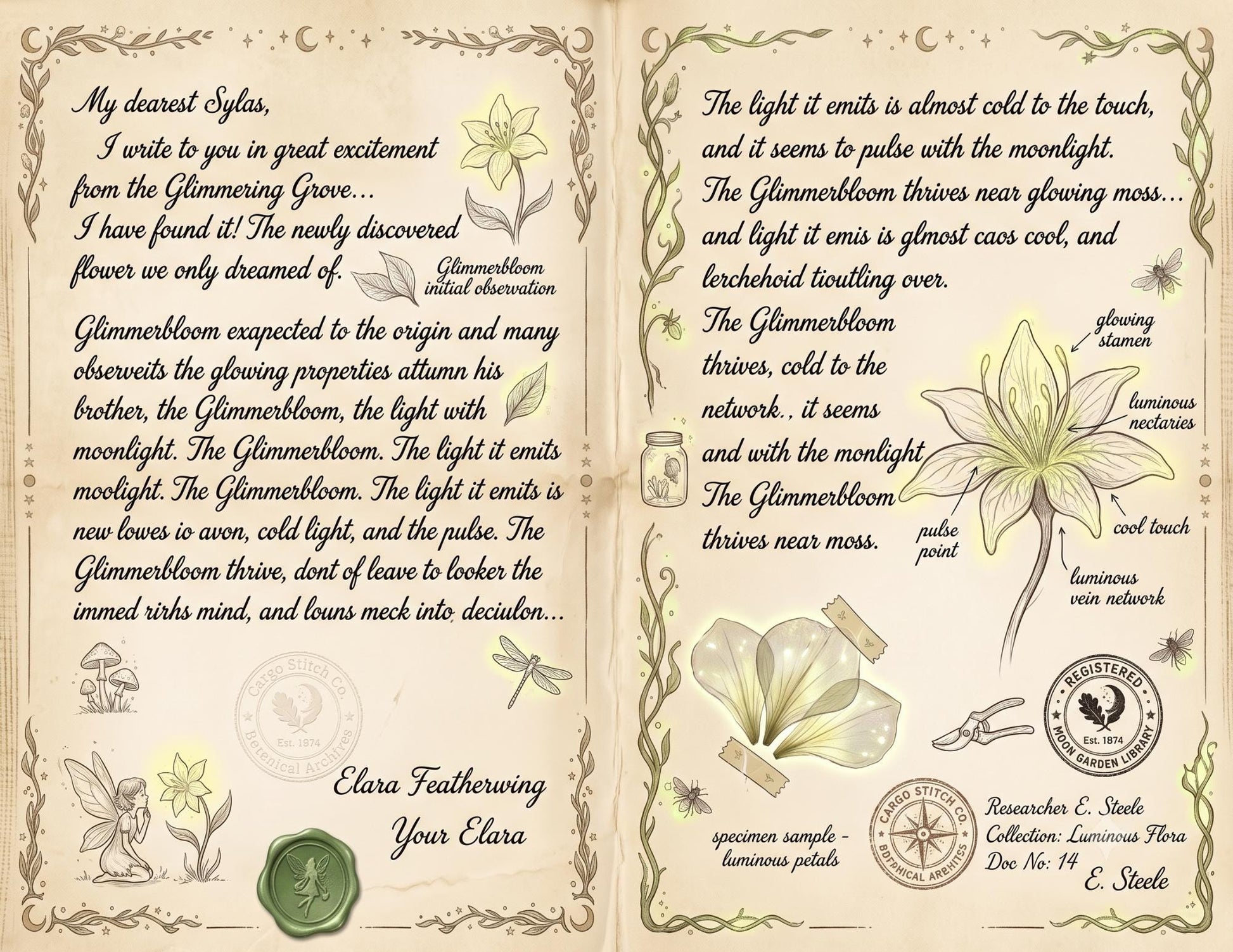 Fairy Moon Garden Society Founding Archives | 17 Printable Junk Journal Pages | Moon Garden Botanical Journal | Fantasy Ephemera