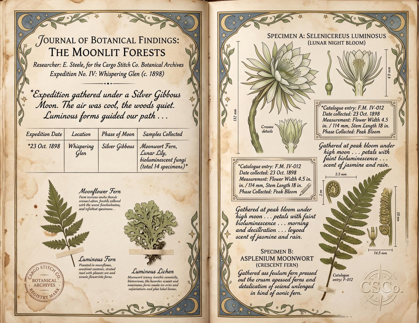 Fairy Moon Garden Society Founding Archives | 17 Printable Junk Journal Pages | Moon Garden Botanical Journal | Fantasy Ephemera