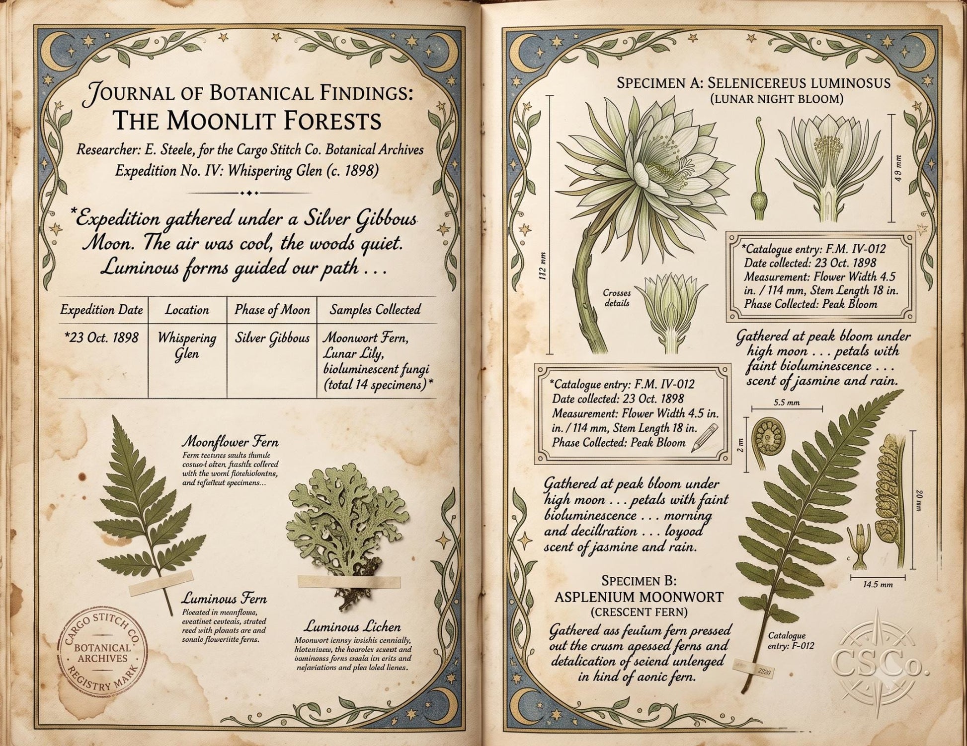 Fairy Moon Garden Society Founding Archives | 17 Printable Junk Journal Pages | Moon Garden Botanical Journal | Fantasy Ephemera
