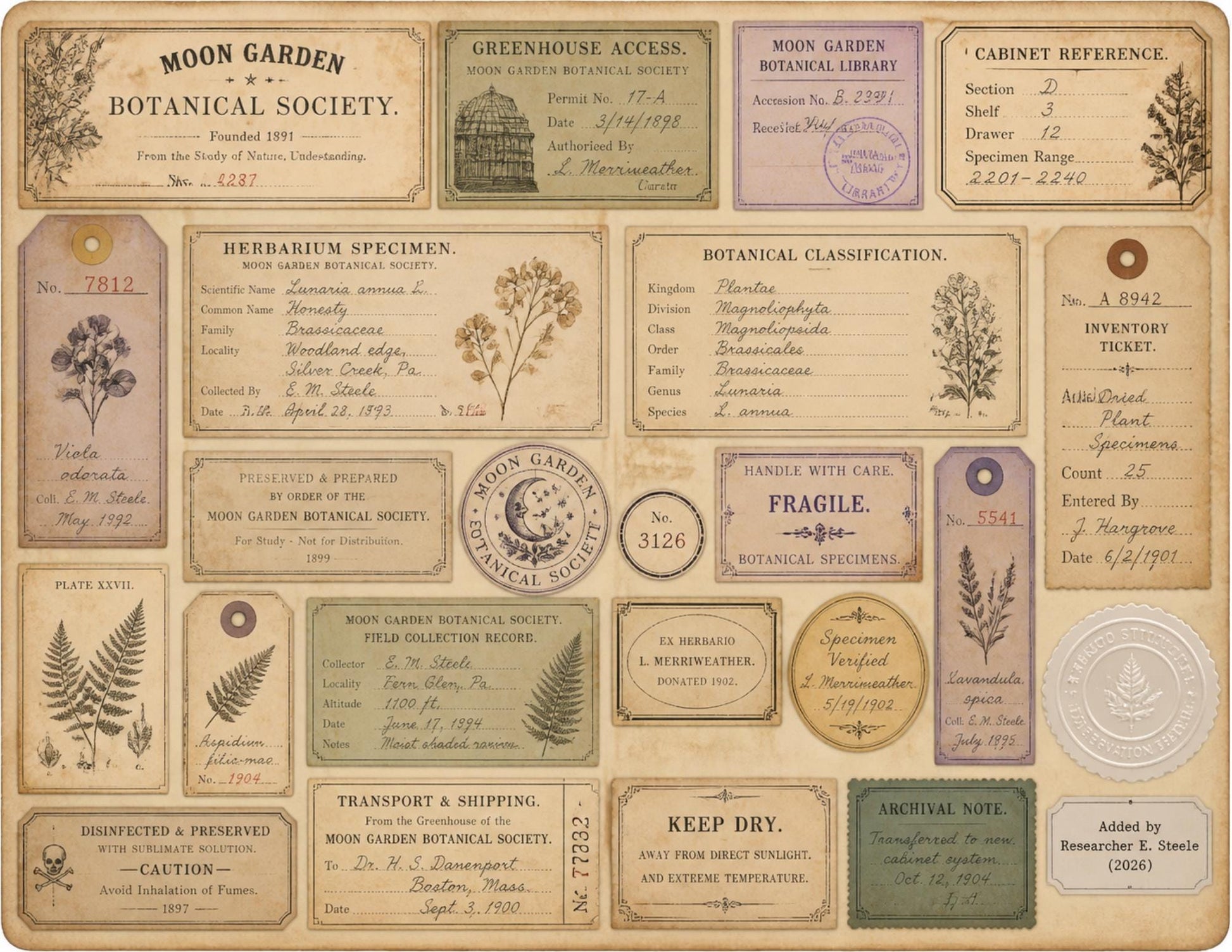 Moon Garden Botanical Society Volume I: Journal of Observations | 20 Printable Junk Journal Pages | Victorian Botanical Archive