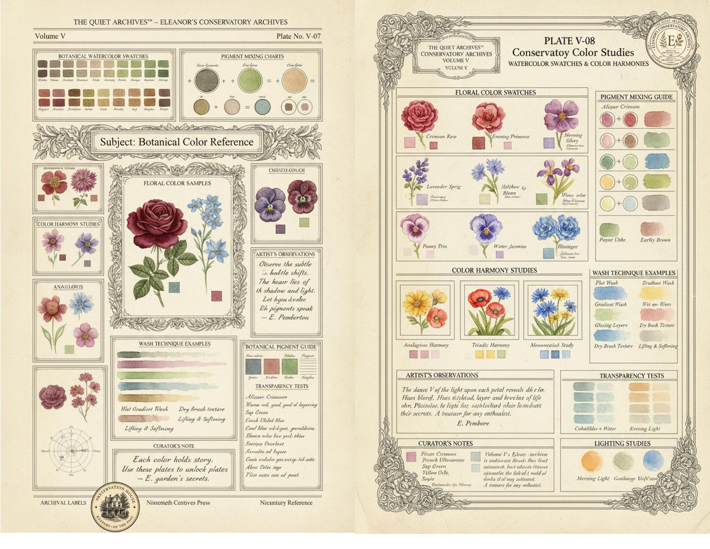Botanical Color Reference Journal Pages | Volume V | The Quiet Archives™ | Eleanor's Conservatory Archives | Printable Botanical Ephemera