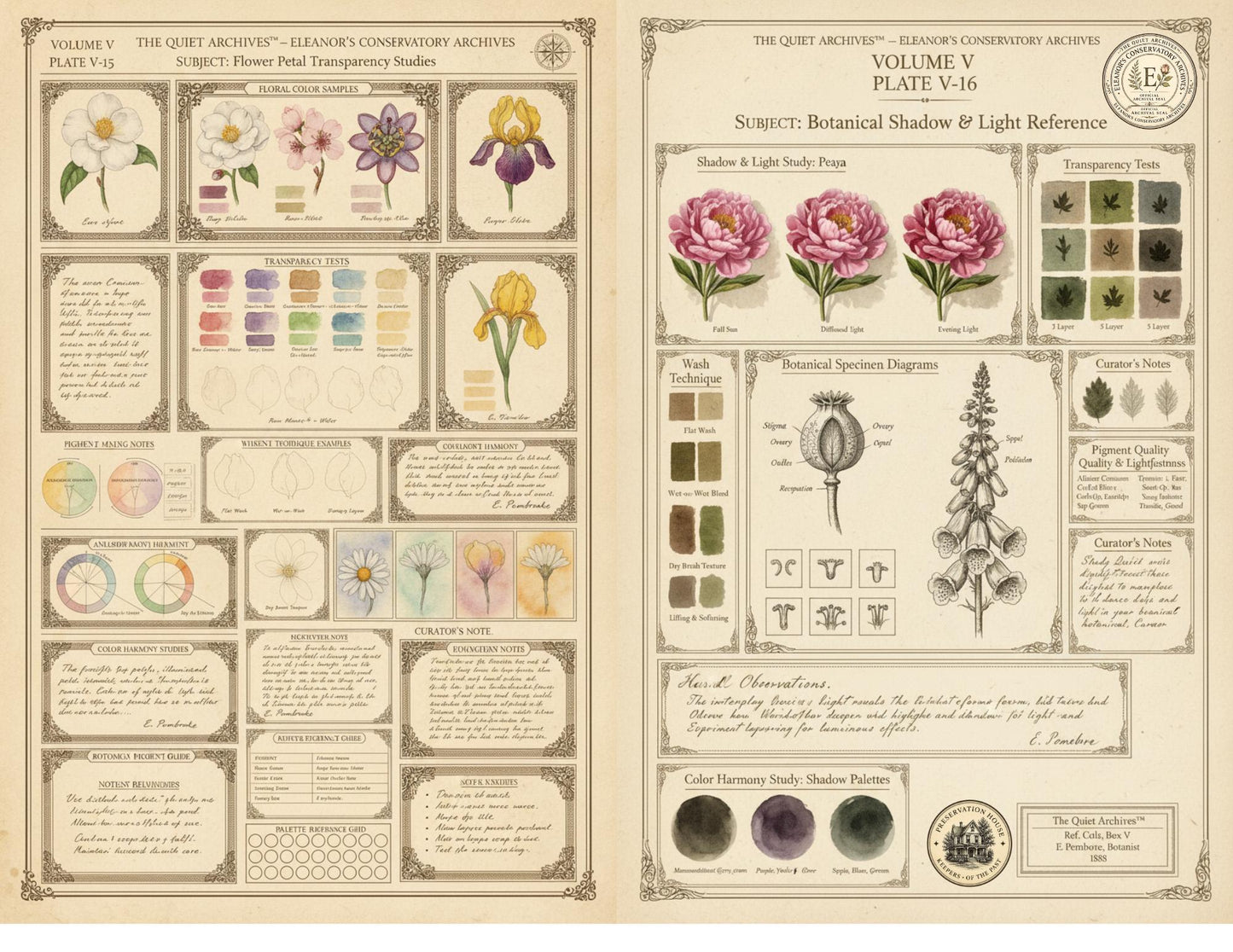 Botanical Color Reference Journal Pages | Volume V | The Quiet Archives™ | Eleanor's Conservatory Archives | Printable Botanical Ephemera