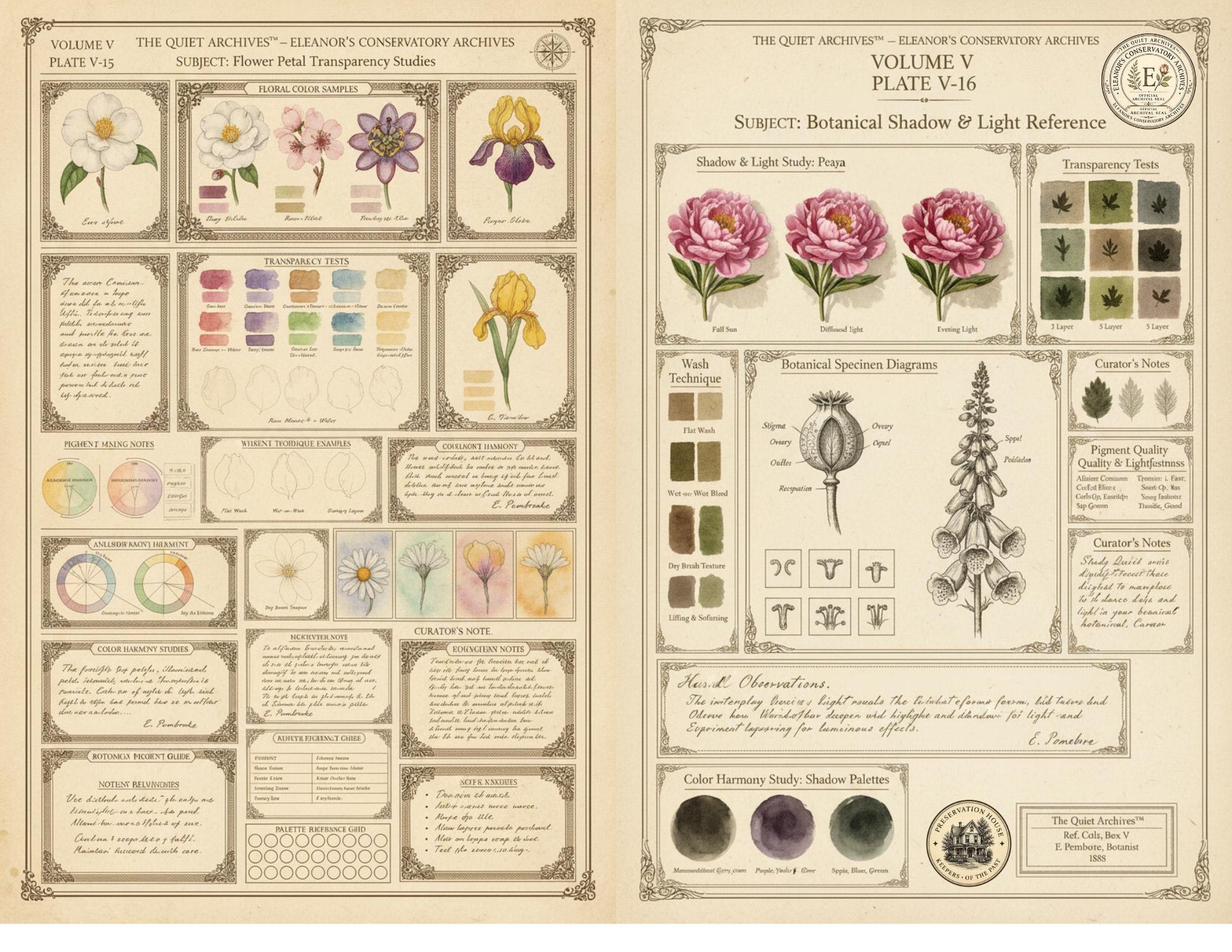 Botanical Color Reference Journal Pages | Volume V | The Quiet Archives™ | Eleanor's Conservatory Archives | Printable Botanical Ephemera