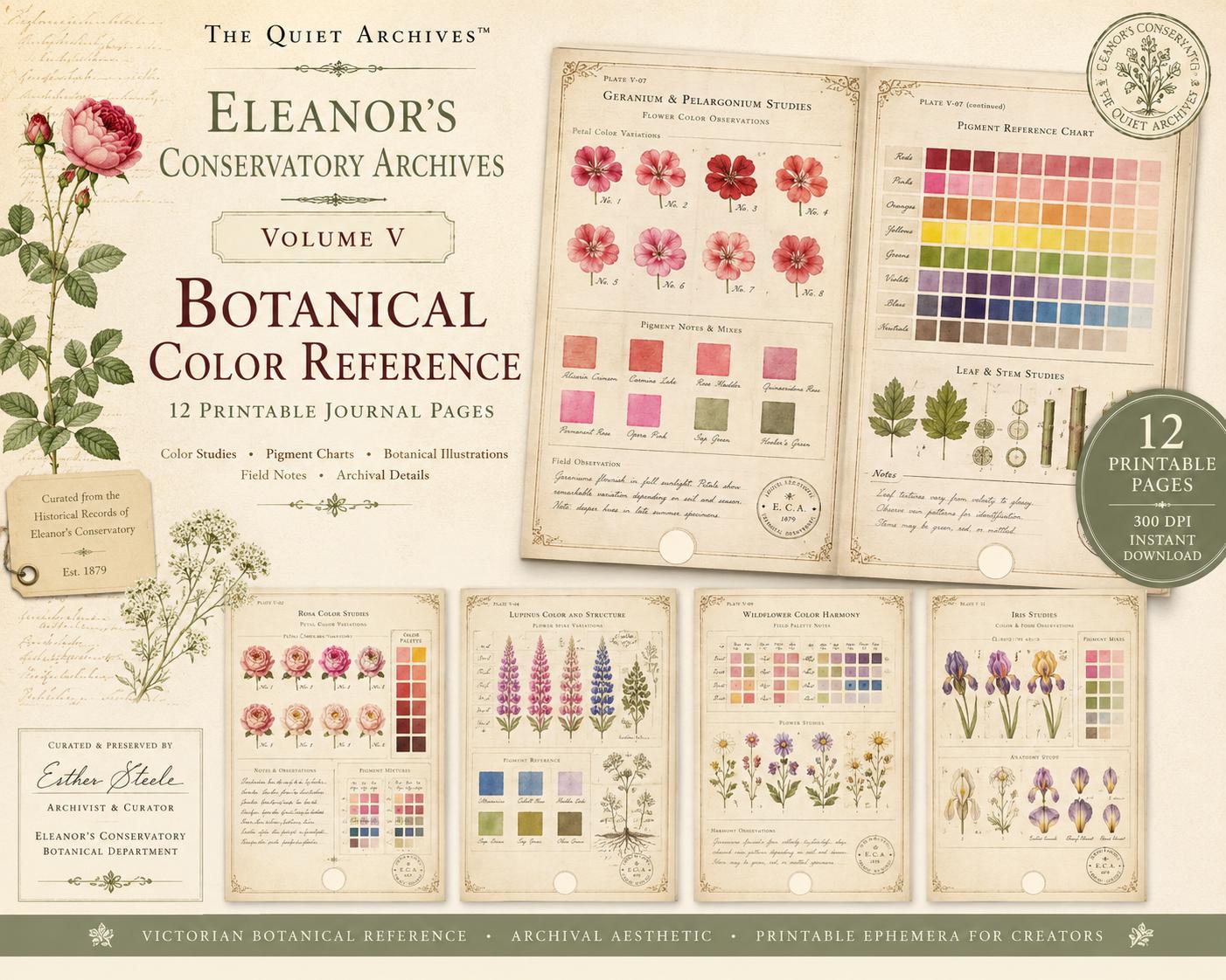 Botanical Color Reference Journal Pages | Volume V | The Quiet Archives™ | Eleanor's Conservatory Archives | Printable Botanical Ephemera