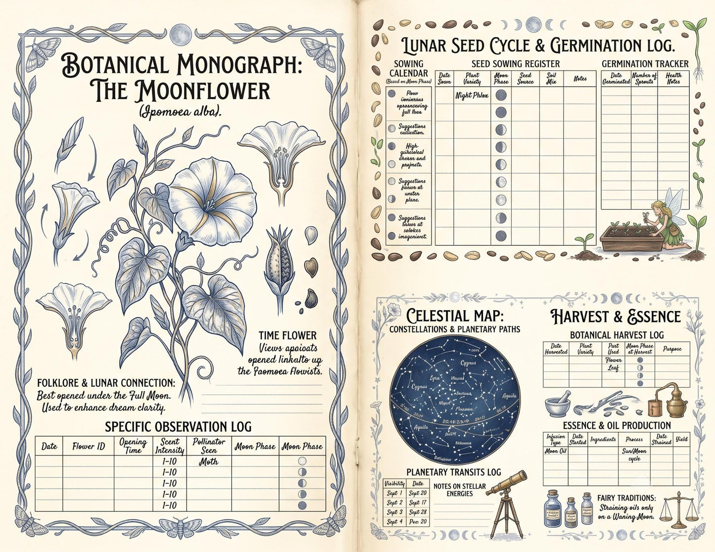 Fairy Moon Garden Society Founding Archives | Printable Junk Journal Kit | Botanical Fairy Journal Pages | Fantasy Ephemera PDF