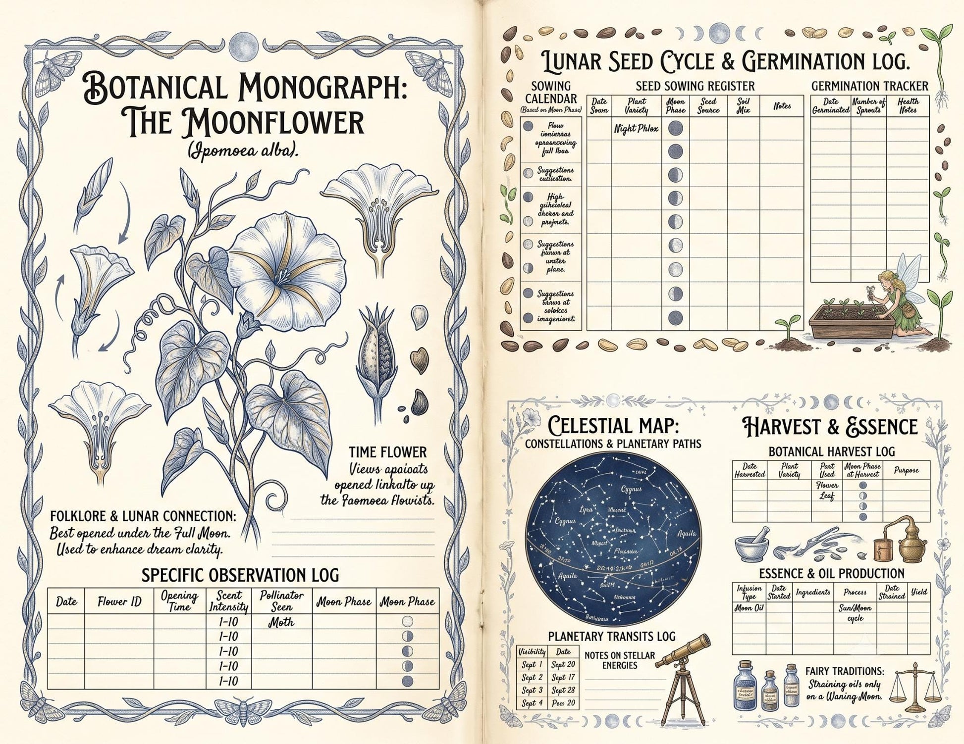 Fairy Moon Garden Society Founding Archives | Printable Junk Journal Kit | Botanical Fairy Journal Pages | Fantasy Ephemera PDF