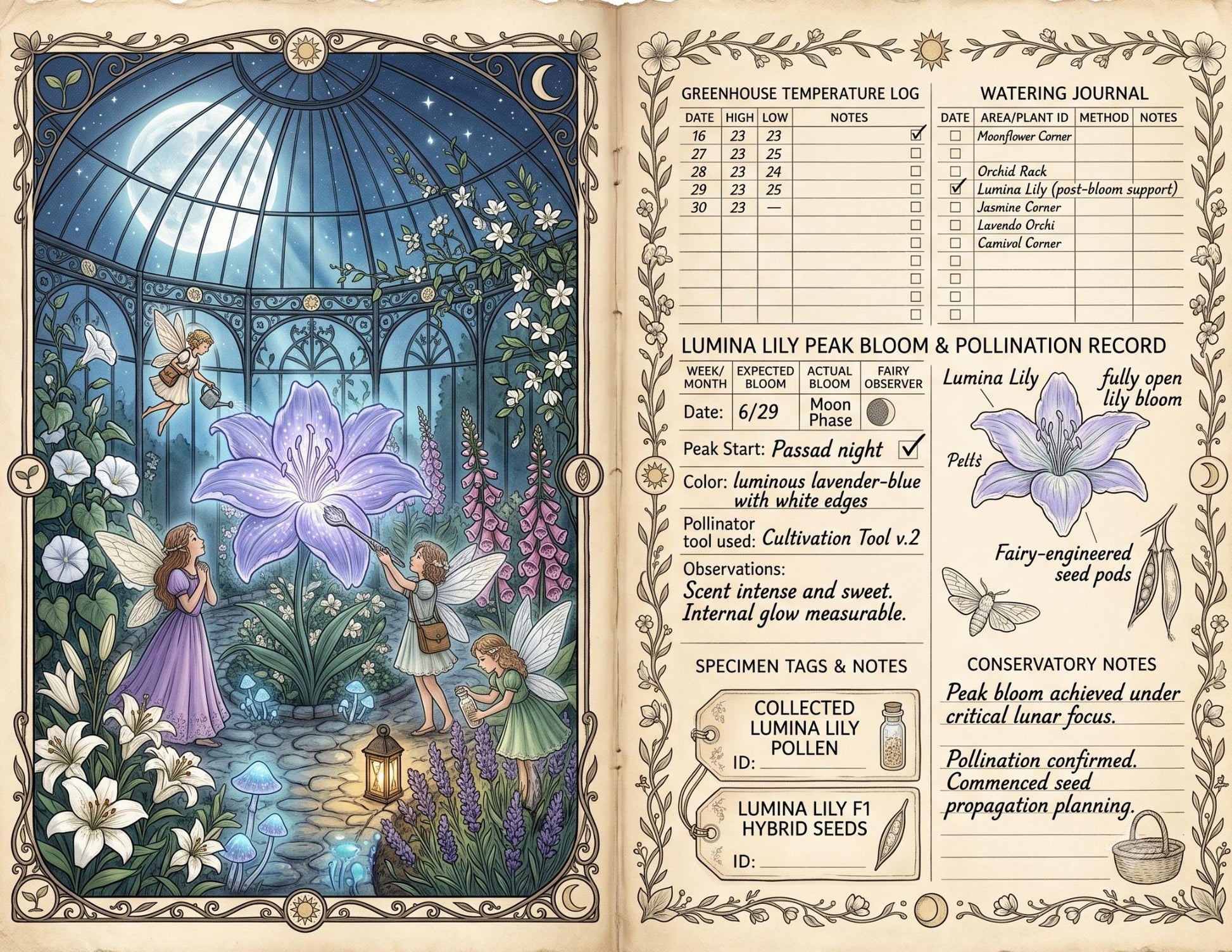 Fairy Moon Garden Society Founding Archives | Printable Junk Journal Kit | Botanical Fairy Journal Pages | Fantasy Ephemera PDF