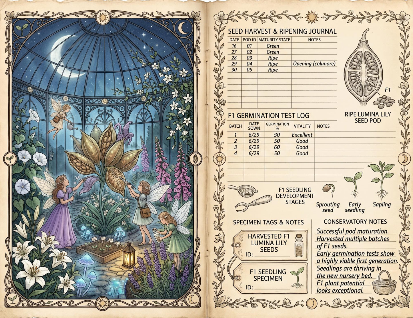Fairy Moon Garden Society Founding Archives | Printable Junk Journal Kit | Botanical Fairy Journal Pages | Fantasy Ephemera PDF