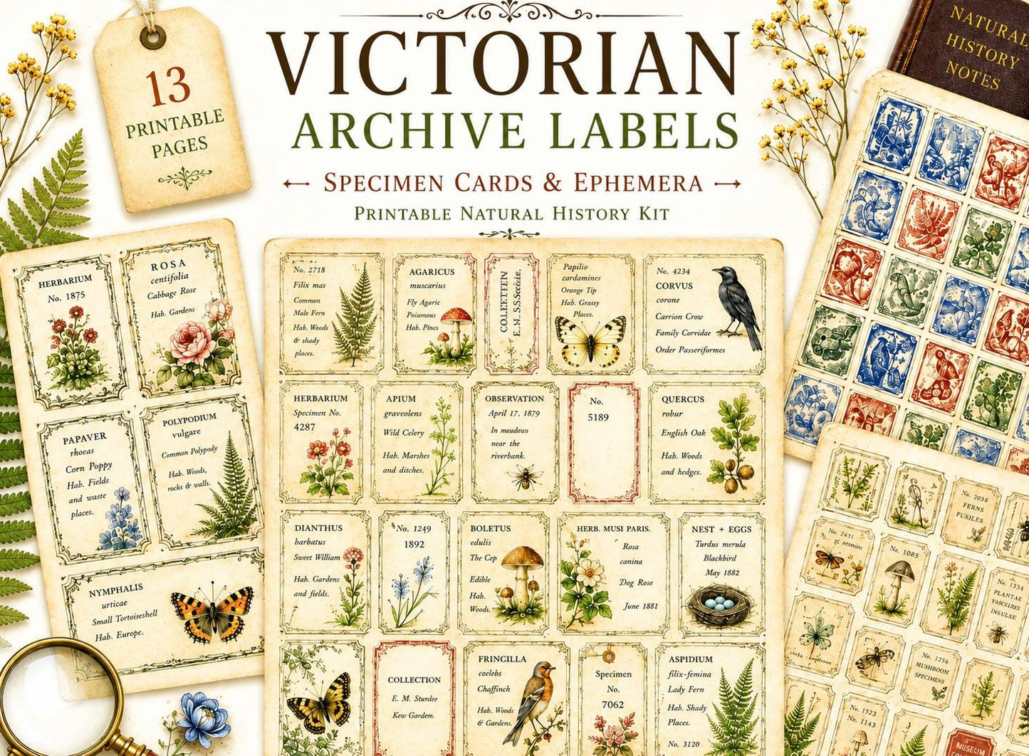 Victorian Archive Labels & Specimen Cards | Printable Natural History Ephemera | Junk Journal Printable Kit