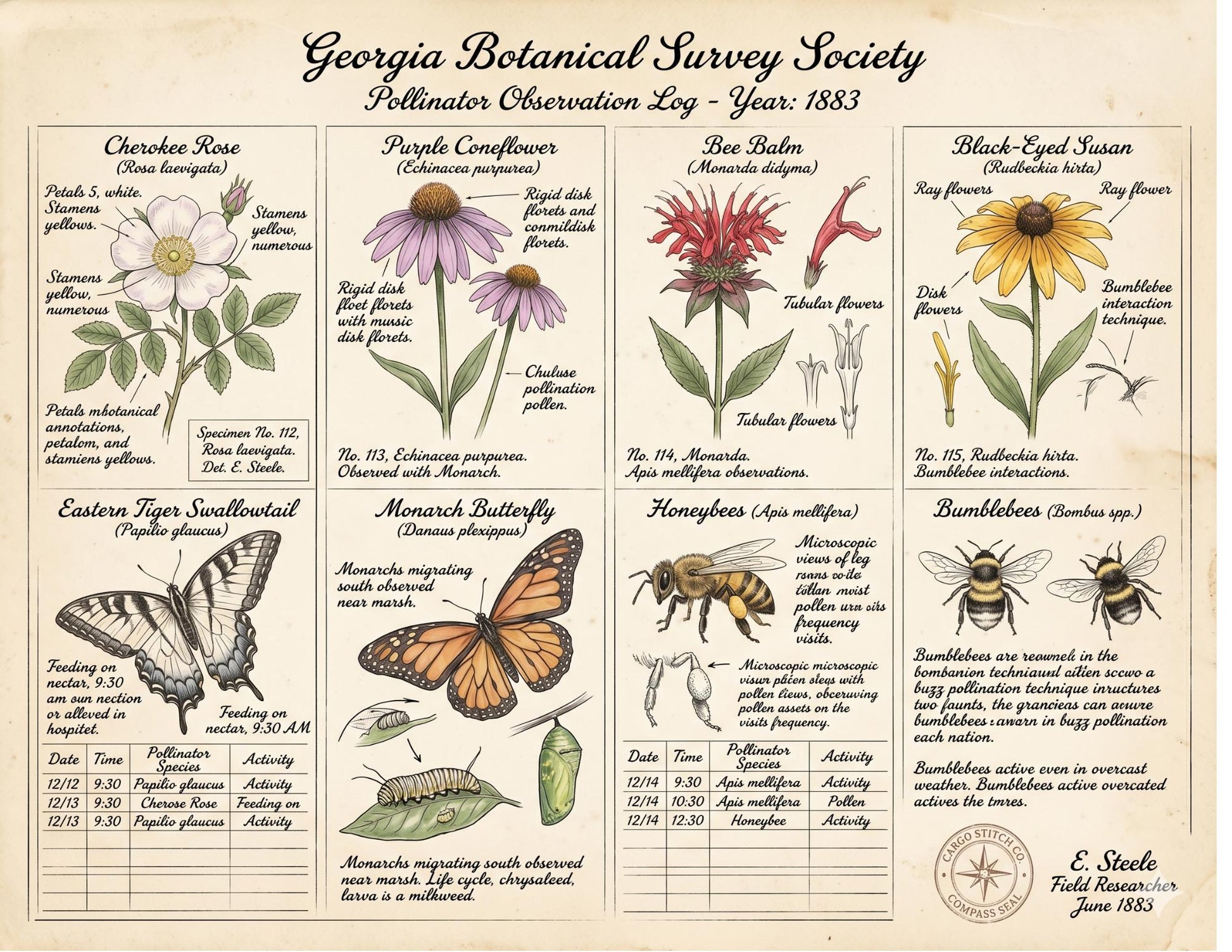Georgia Botanical Survey Society | Native Flora, Birds & Pollinators | Botanical Journal Pages | Printable Junk Journal Kit | 19 Page PDF