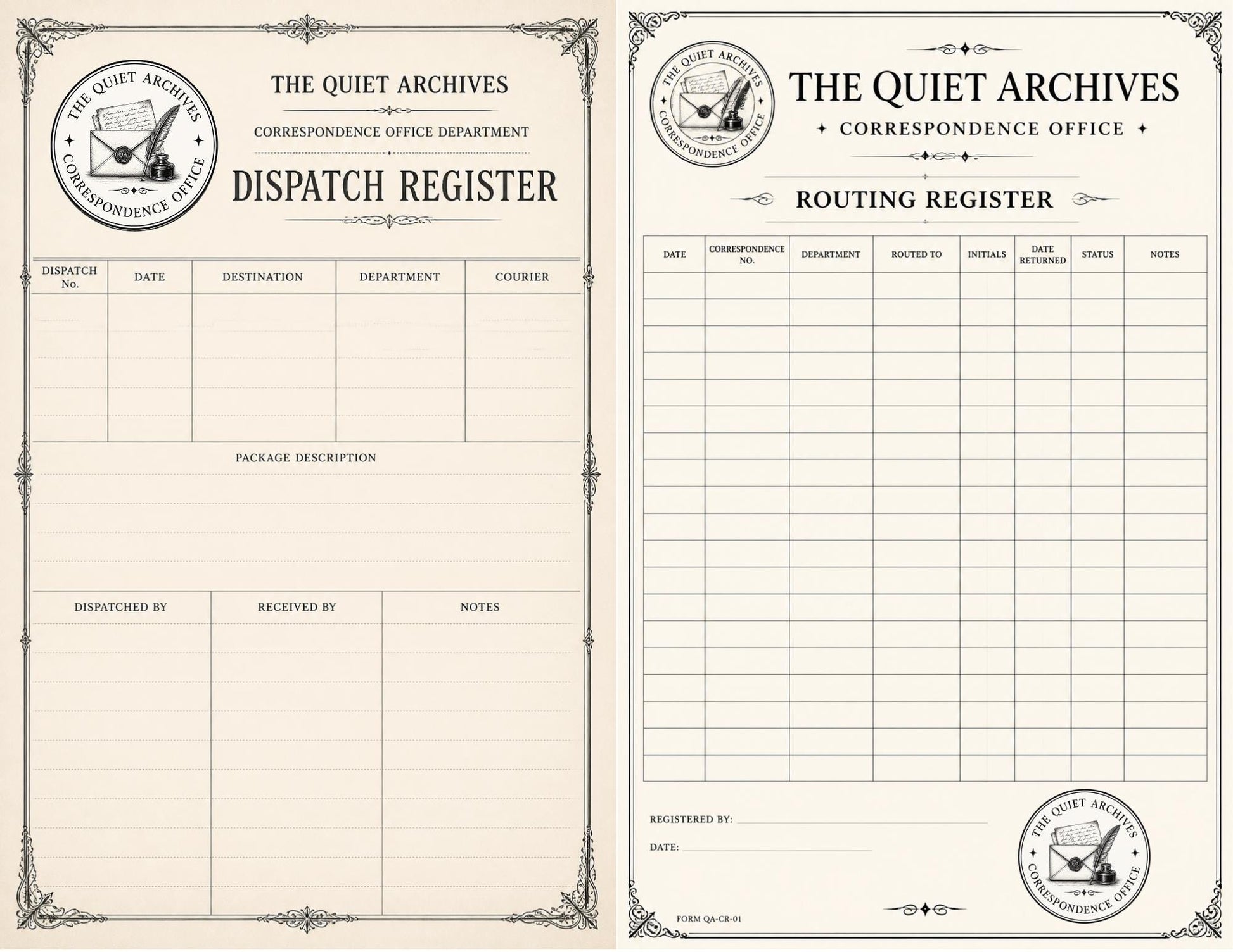 The Quiet Archives Correspondence Office Records | Printable Vintage Ledger & Office Forms | Junk Journal Writing Pages