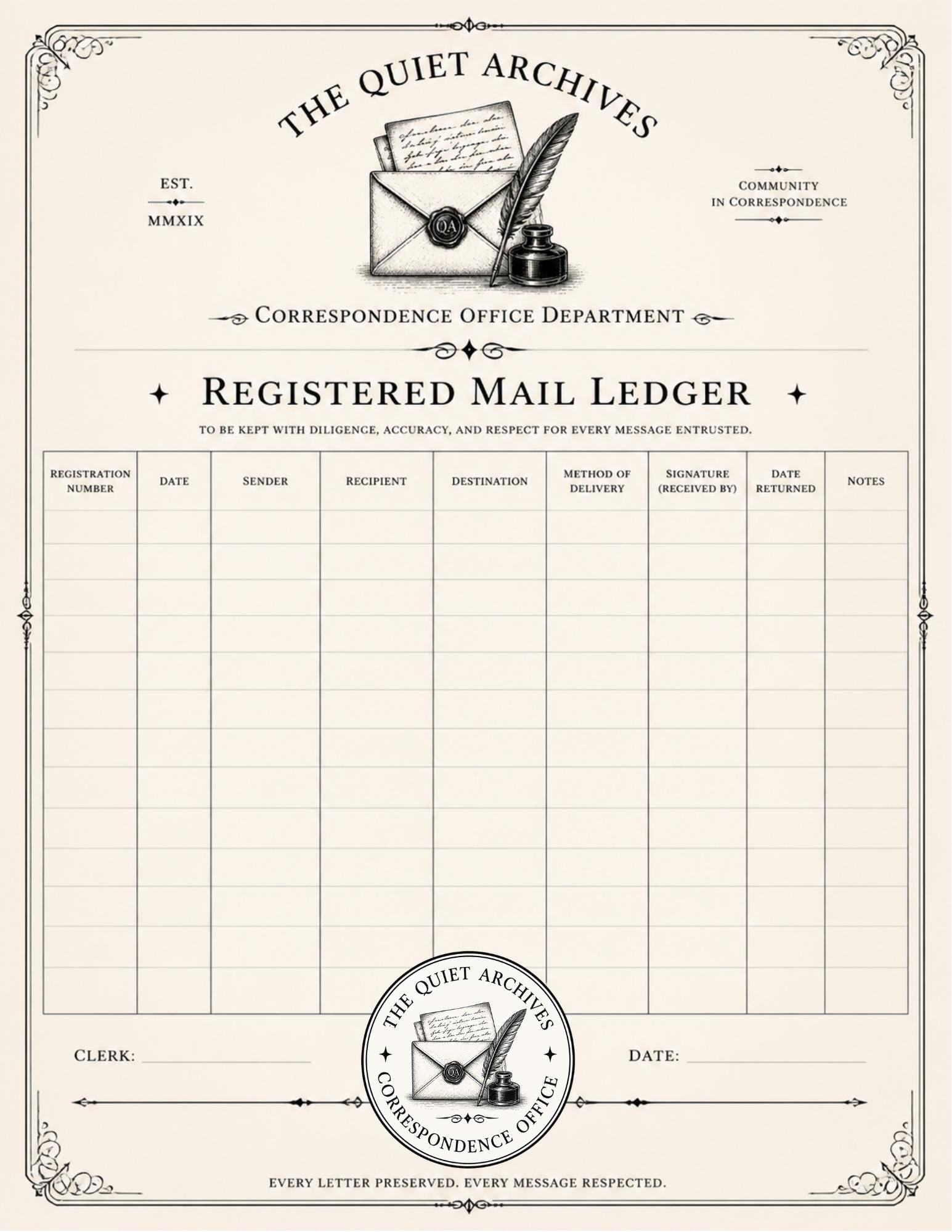The Quiet Archives Correspondence Office Records | Printable Vintage Ledger & Office Forms | Junk Journal Writing Pages