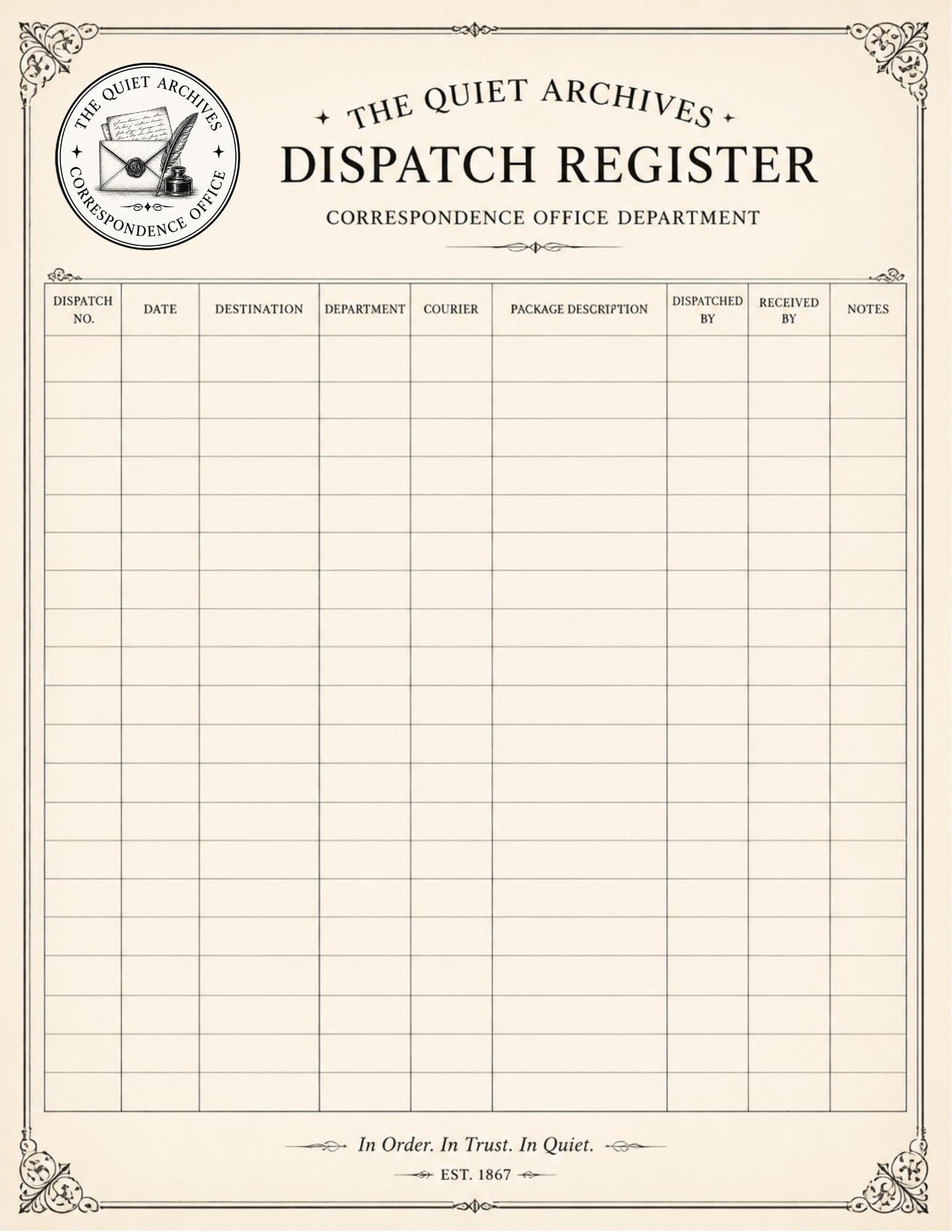 The Quiet Archives Correspondence Office Records | Printable Vintage Ledger & Office Forms | Junk Journal Writing Pages