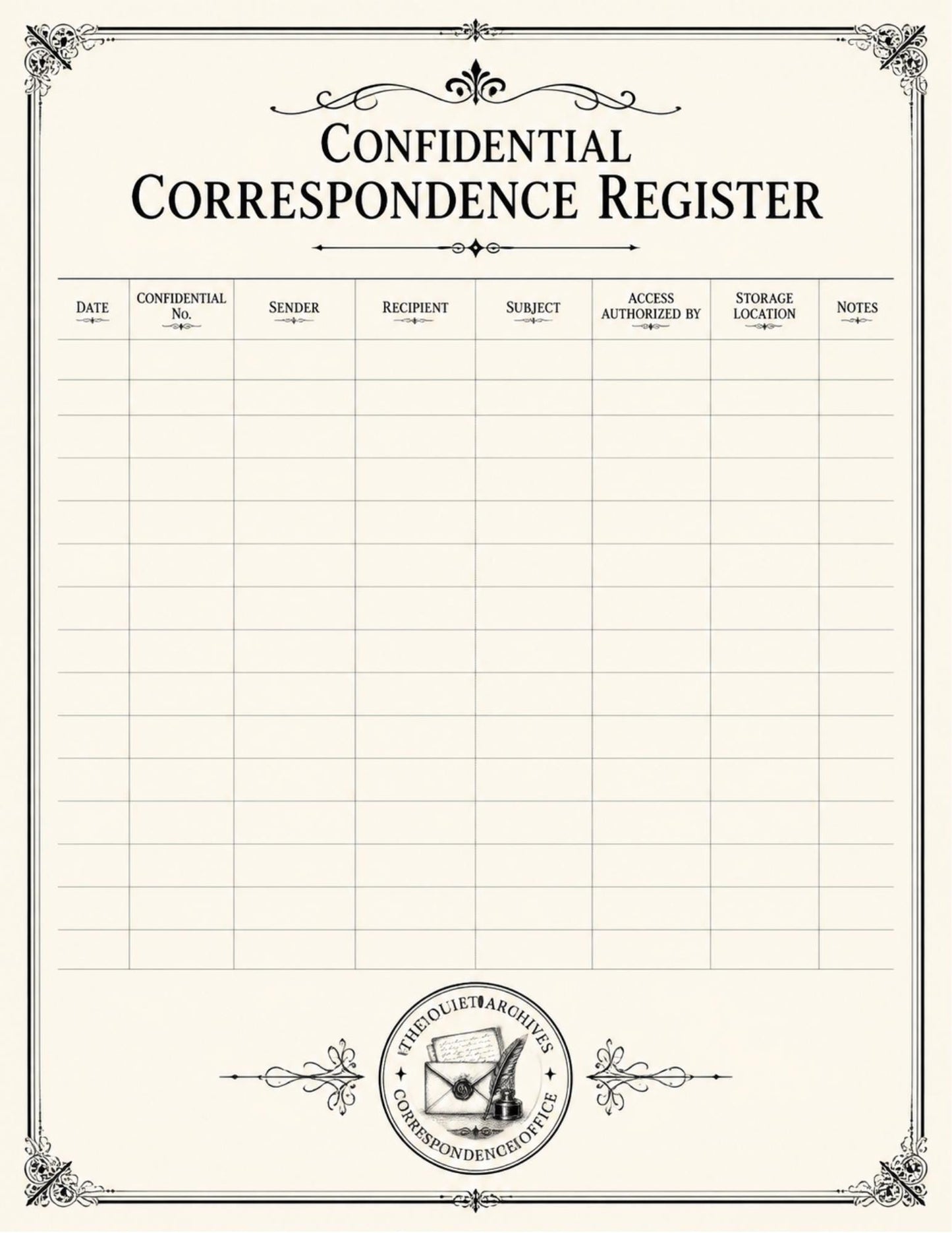 The Quiet Archives Correspondence Office Records | Printable Vintage Ledger & Office Forms | Junk Journal Writing Pages