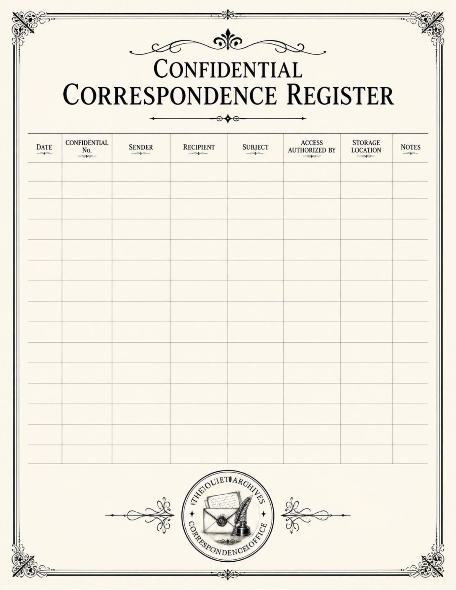 The Quiet Archives Correspondence Office Records | Printable Vintage Ledger & Office Forms | Junk Journal Writing Pages