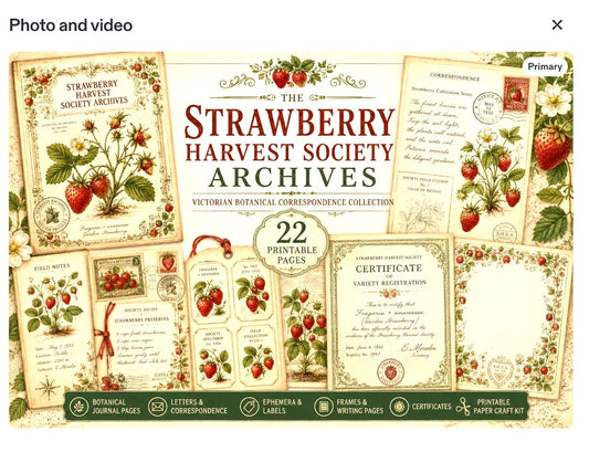 Vintage Strawberry Botanical Journal Pages | Printable Junk Journal Kit | Victorian Strawberry Ephemera | Botanical Stationery | Digital PDF