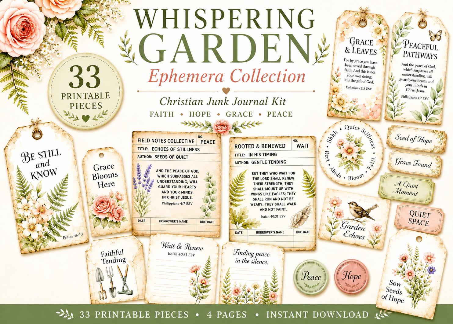 Botanical Field Notes – Ephemera Collection (100+ Pieces) | Printable Bible Journal Elements | Vintage Floral Tags, Pockets & Cards