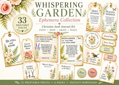 Botanical Field Notes – Ephemera Collection (100+ Pieces) | Printable Bible Journal Elements | Vintage Floral Tags, Pockets & Cards