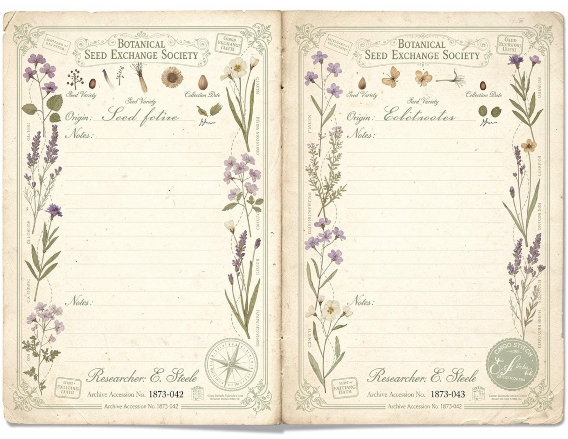 Botanical Seed Exchange Society Garden Observation Journal | 14 Printable Pages | Botanical Writing Pages & Garden Records