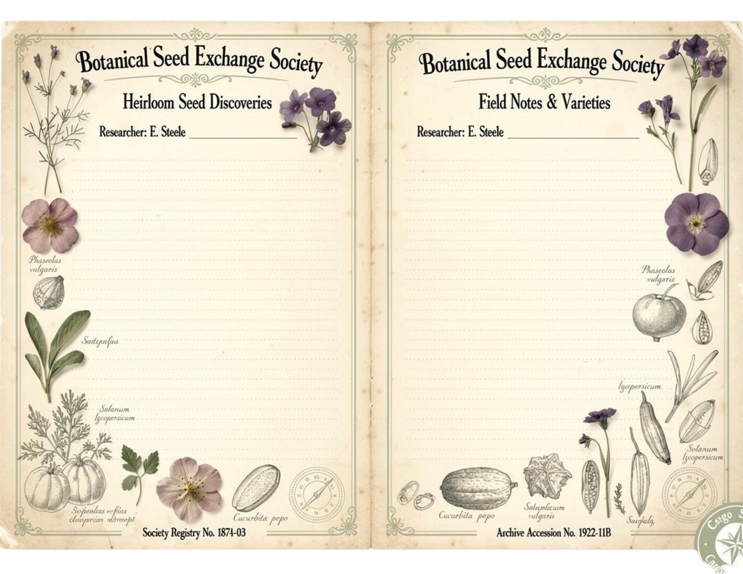 Botanical Seed Exchange Society Garden Observation Journal | 14 Printable Pages | Botanical Writing Pages & Garden Records