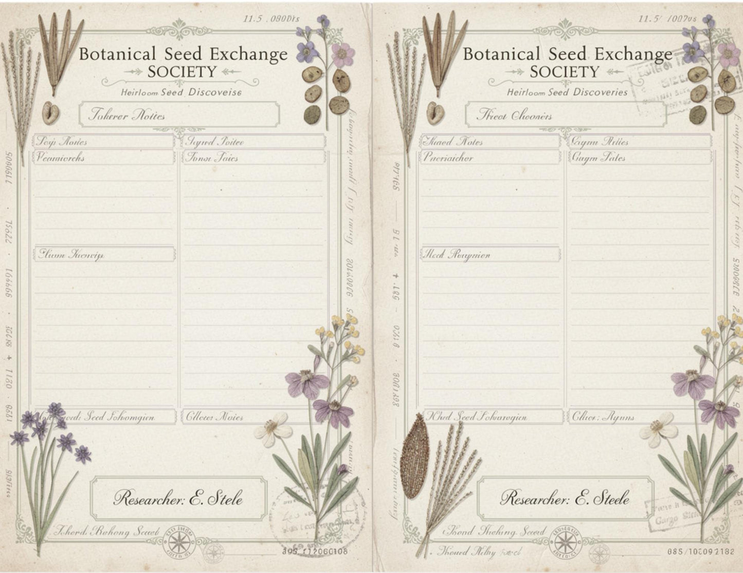 Botanical Seed Exchange Society Garden Observation Journal | 14 Printable Pages | Botanical Writing Pages & Garden Records