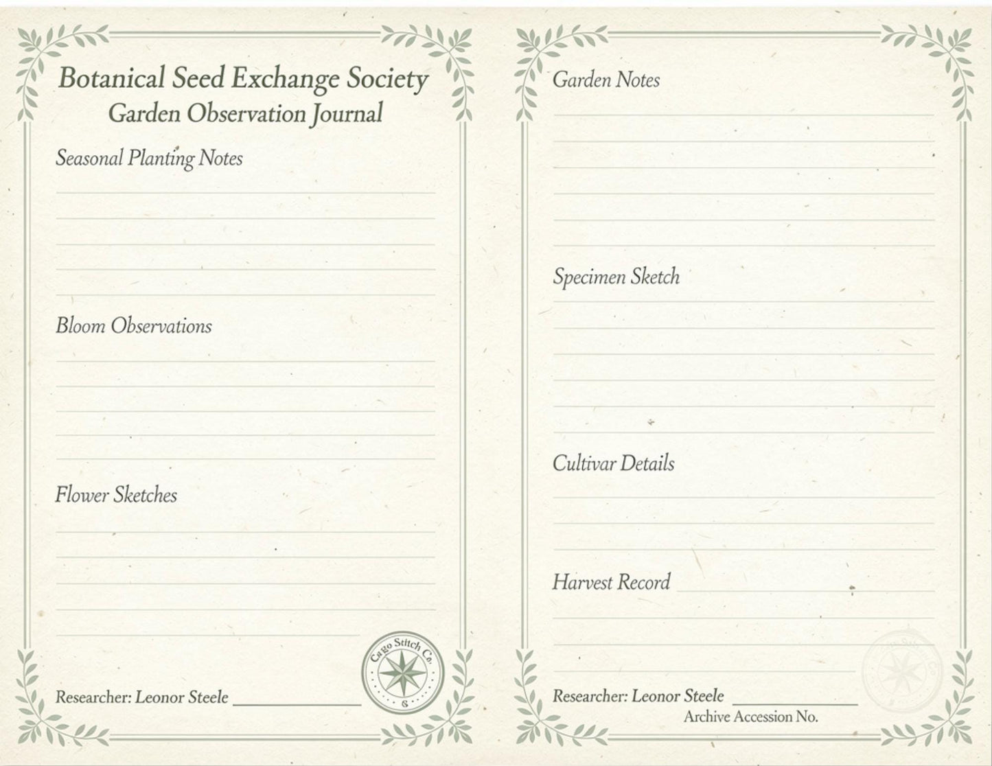 Botanical Seed Exchange Society Garden Observation Journal | 14 Printable Pages | Botanical Writing Pages & Garden Records