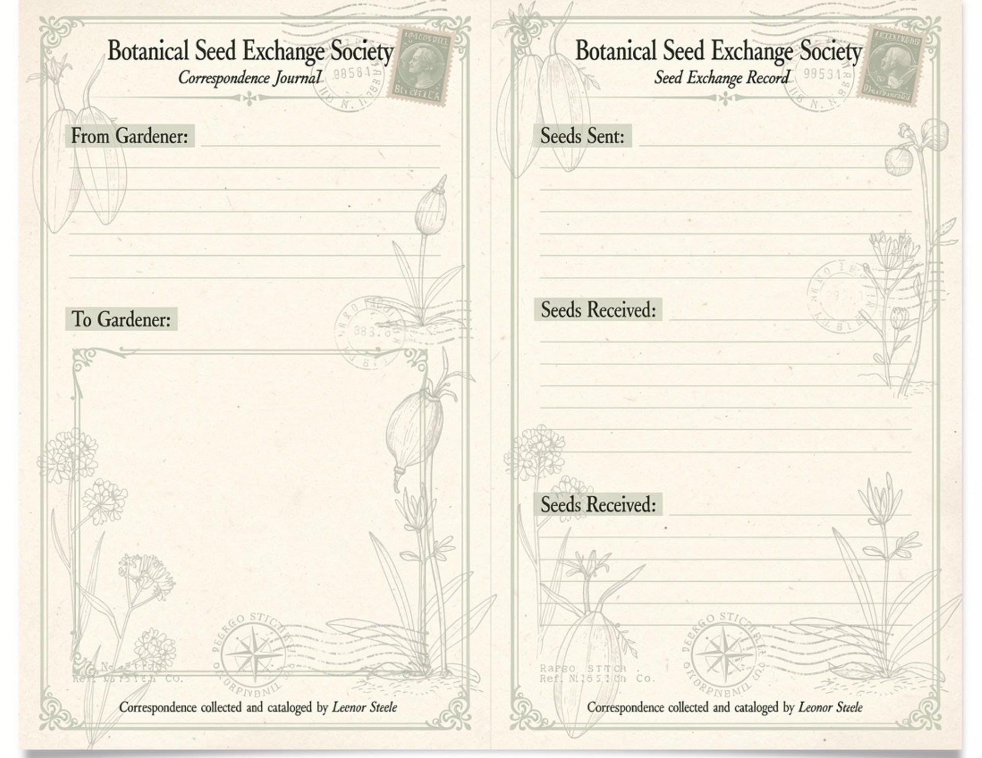 Botanical Seed Exchange Society Garden Observation Journal | 14 Printable Pages | Botanical Writing Pages & Garden Records