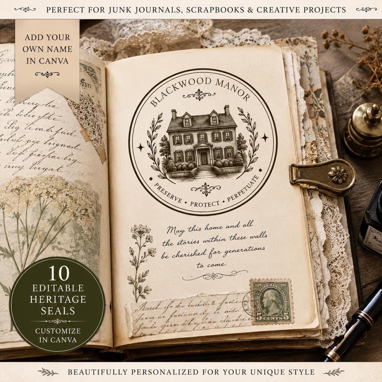 10 Editable Heritage Seal Templates | Canva Vintage Logo Set | Custom Family Crest | Archive & Cottage Branding | Printable Stamp Design