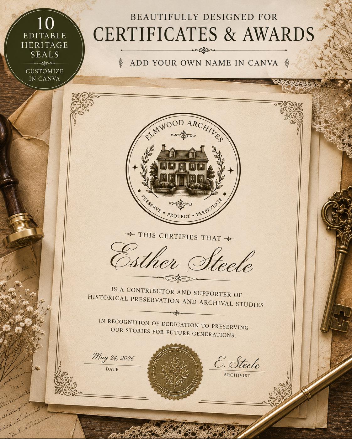 10 Editable Heritage Seal Templates | Canva Vintage Logo Set | Custom Family Crest | Archive & Cottage Branding | Printable Stamp Design
