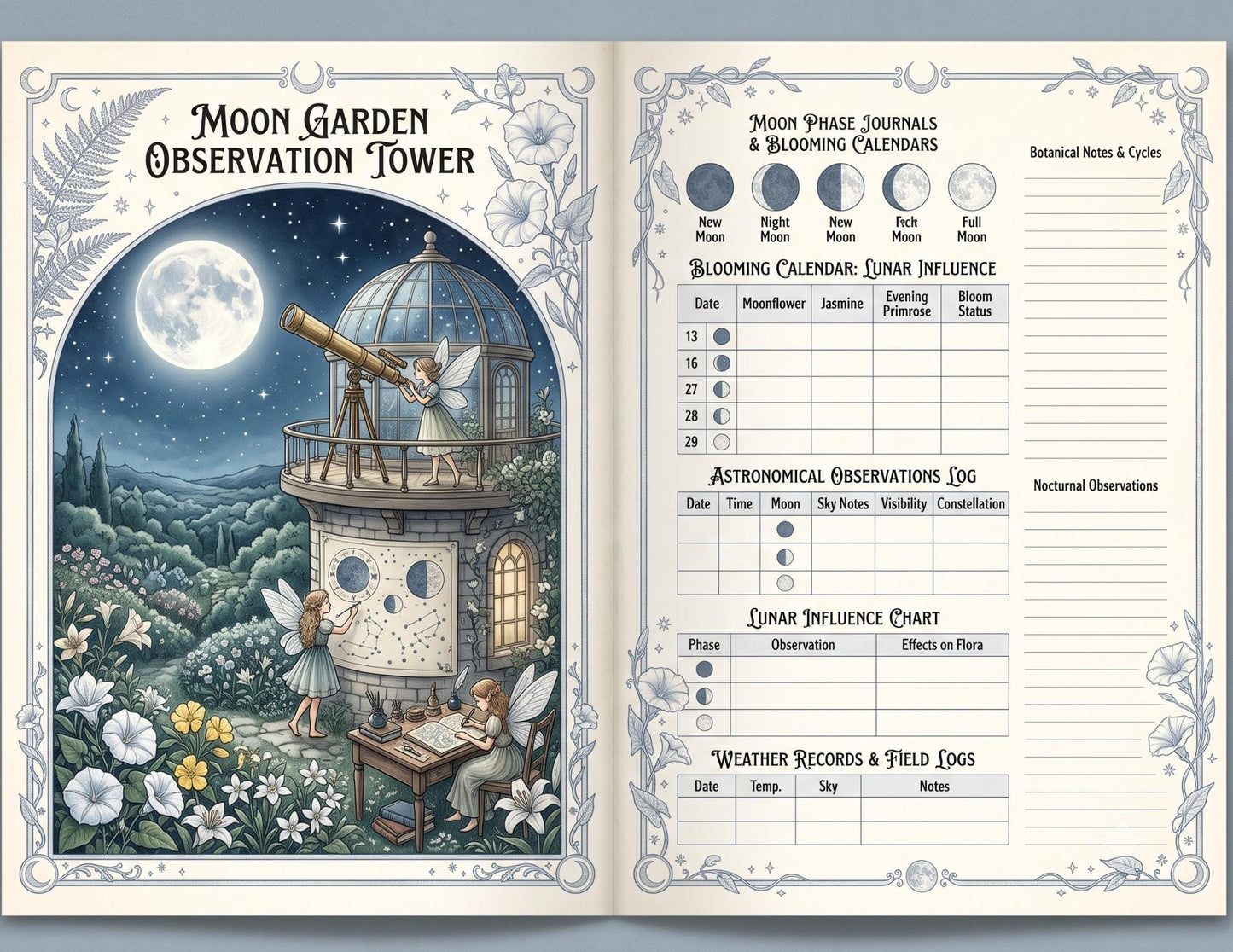 Moon Garden Botanical Society Night Bloom Archive | Botanical Journal Papers, Vintage Herbarium Collection, Printable Junk Journal Ephemera