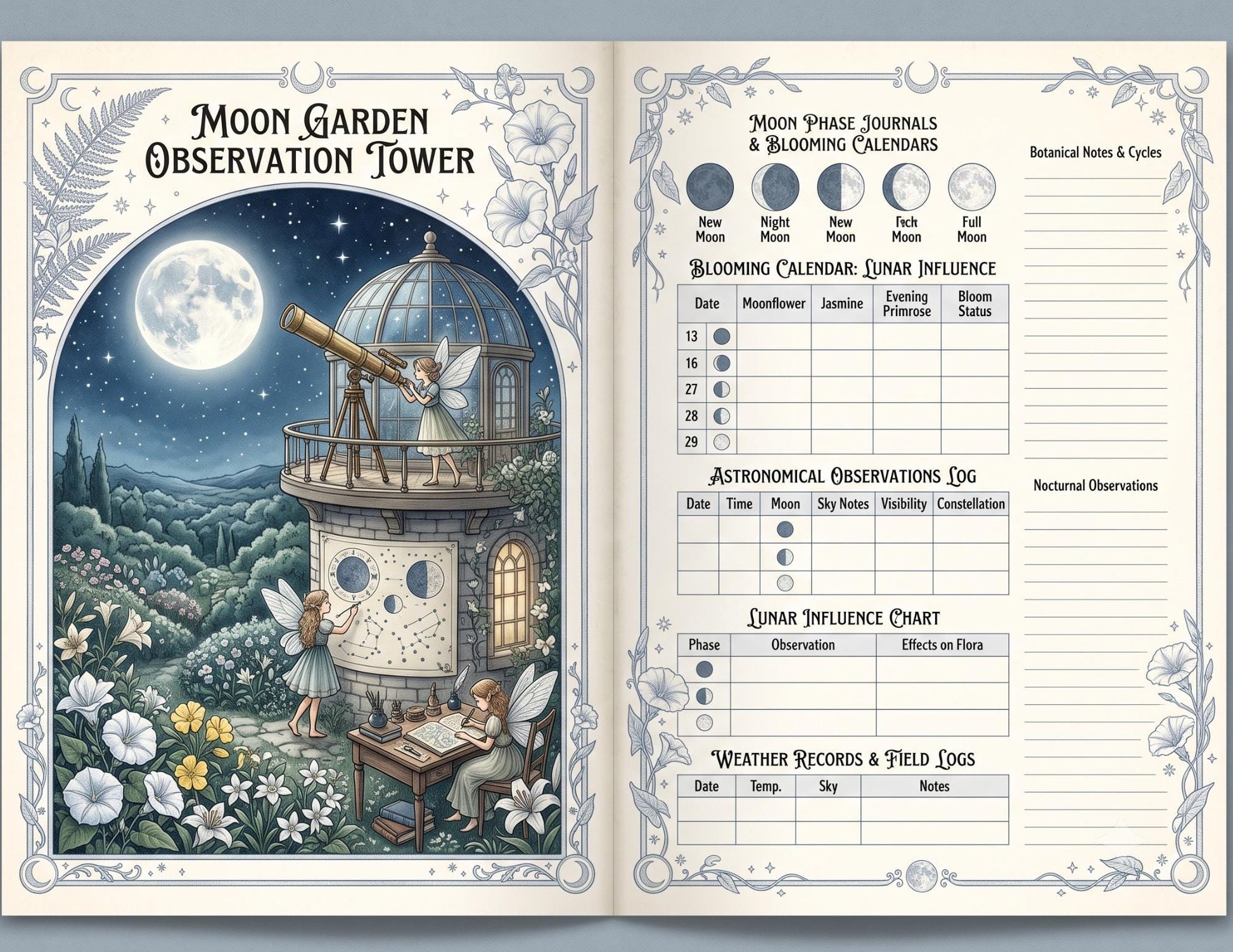 Moon Garden Botanical Society Night Bloom Archive | Botanical Journal Papers, Vintage Herbarium Collection, Printable Junk Journal Ephemera