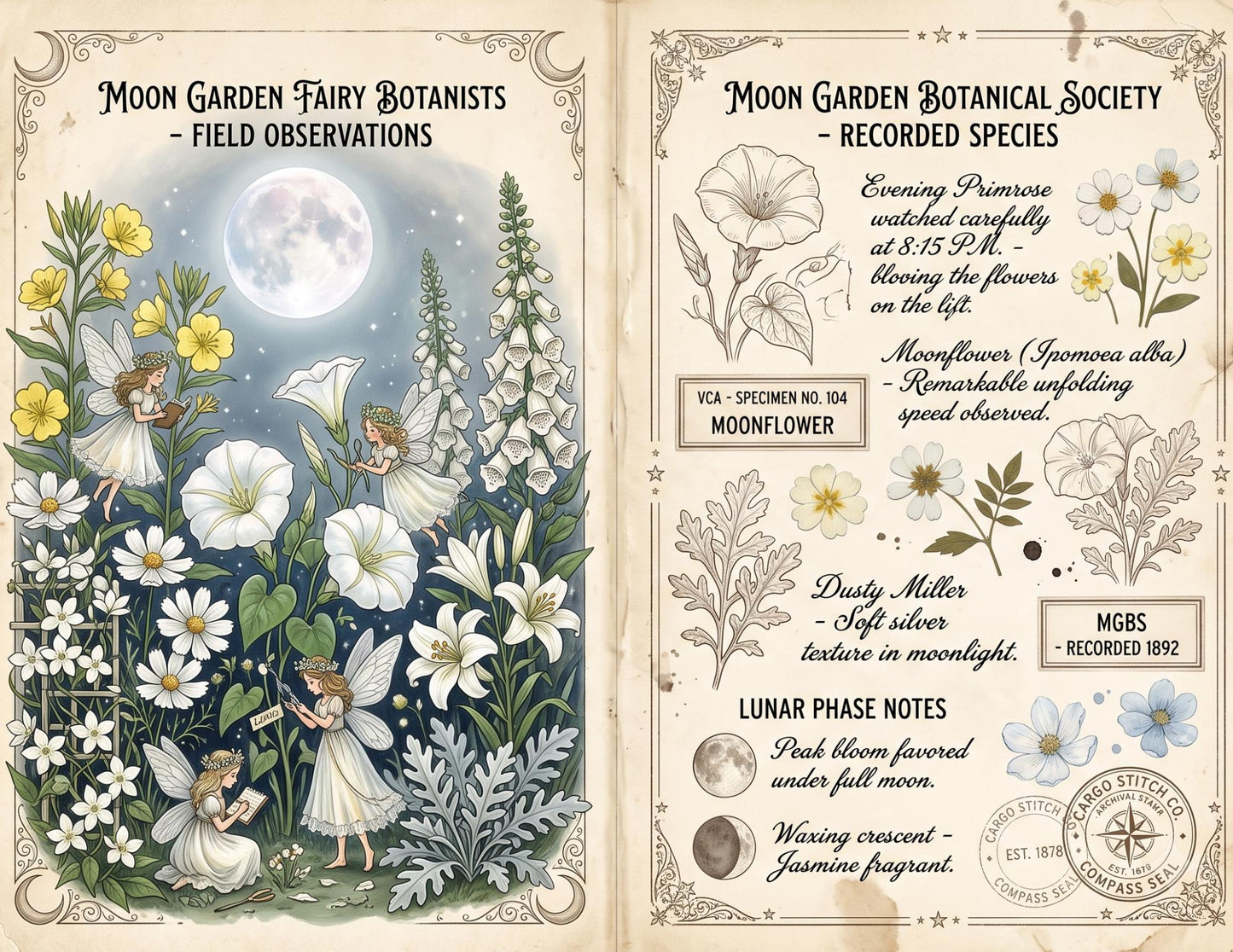 Moon Garden Botanical Society Night Bloom Archive | Botanical Journal Papers, Vintage Herbarium Collection, Printable Junk Journal Ephemera