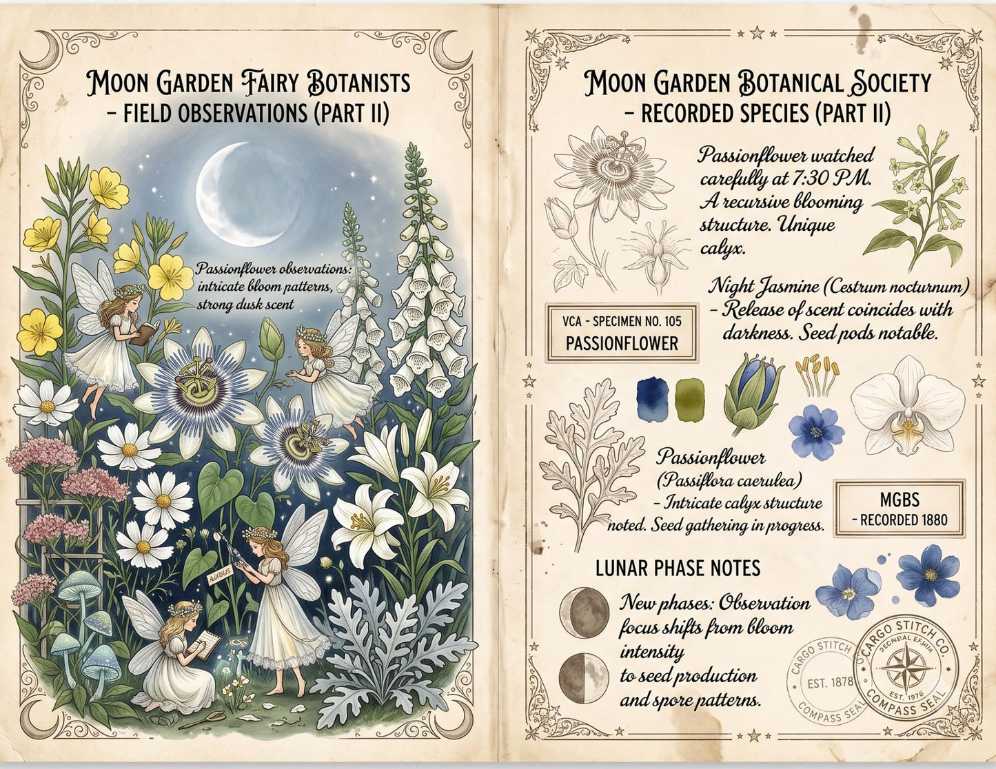 Moon Garden Botanical Society Night Bloom Archive | Botanical Journal Papers, Vintage Herbarium Collection, Printable Junk Journal Ephemera