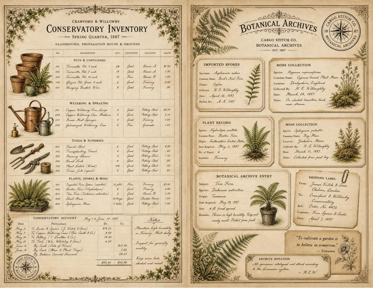 Eleanor's Conservatory Archives Fern Collection | Botanical Journal Papers | Vintage Botanical Ephemera | Printable Nature Collection