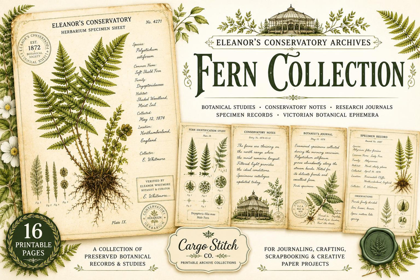 Eleanor's Conservatory Archives Fern Collection | Botanical Journal Papers | Vintage Botanical Ephemera | Printable Nature Collection