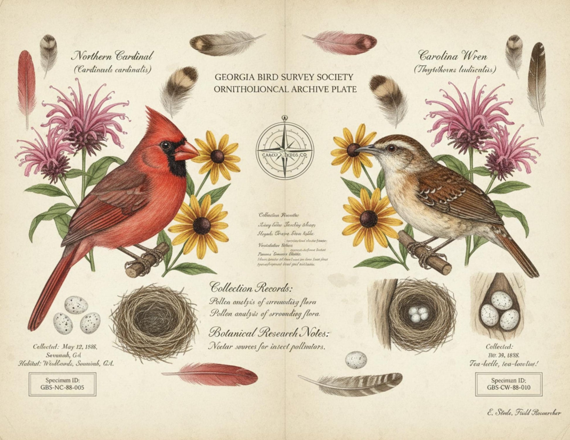 Georgia Botanical Survey Society Native Flora Collection | Vintage Botanical Wildflower & Bird Studies Natural History Ephemera