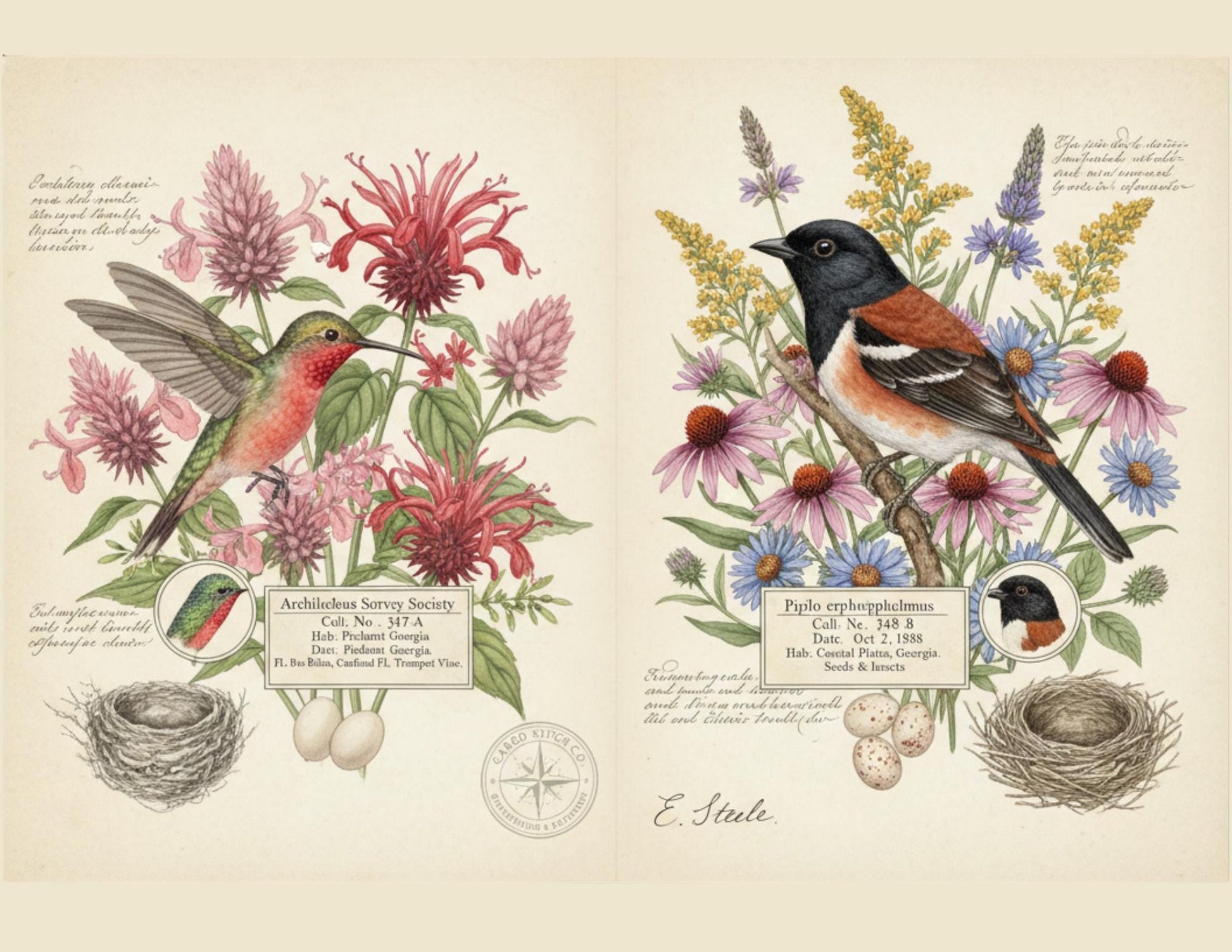 Georgia Botanical Survey Society Native Flora Collection | Vintage Botanical Wildflower & Bird Studies Natural History Ephemera