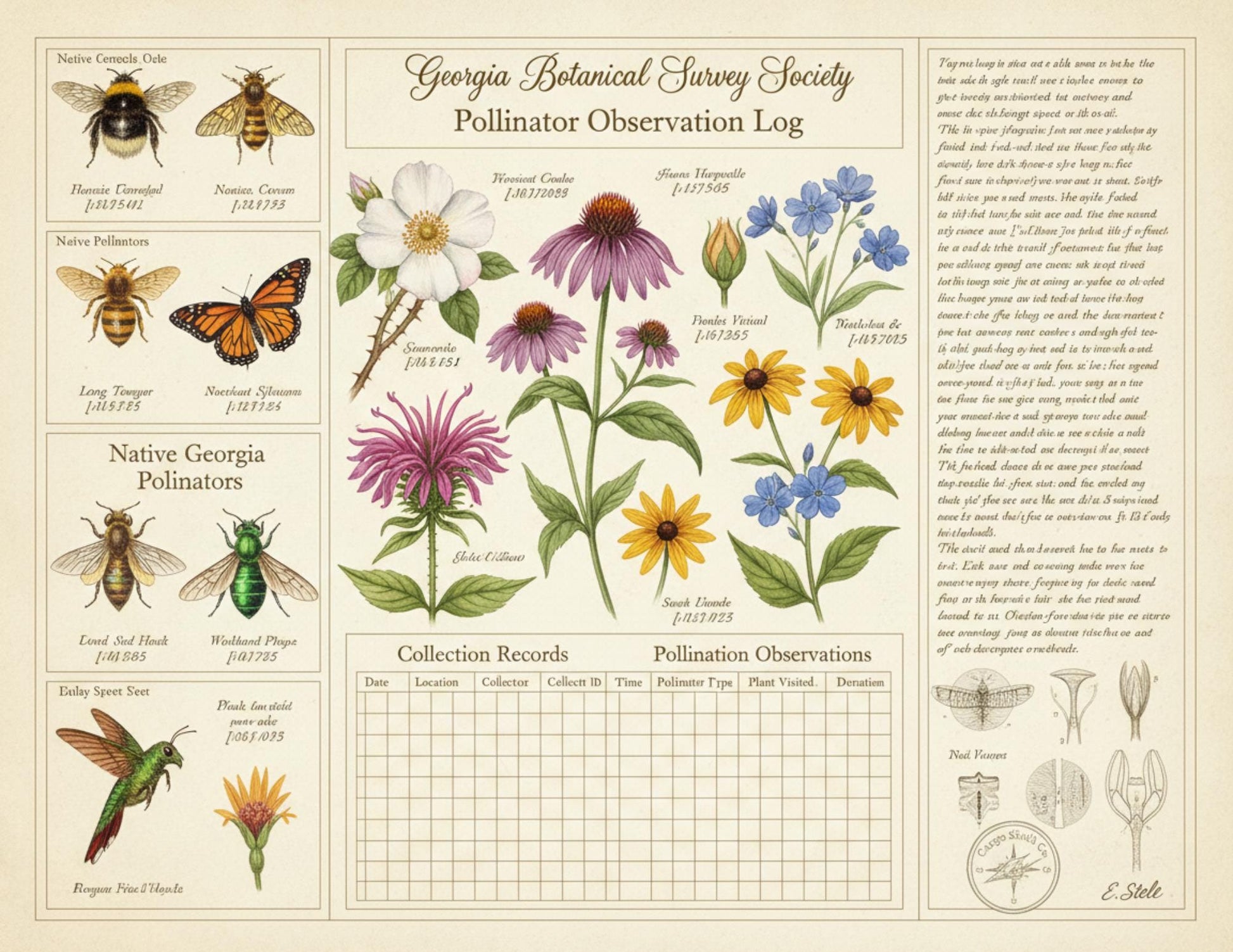 Georgia Botanical Survey Society Native Flora Collection | Vintage Botanical Wildflower & Bird Studies Natural History Ephemera