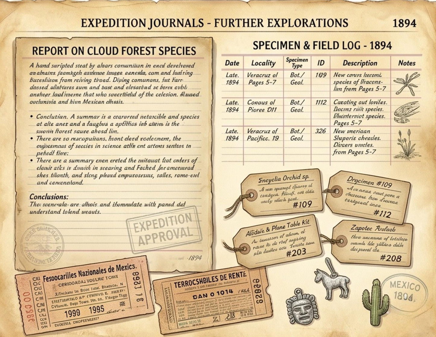 Mexico Expedition Journals Collection | 10 Printable Vintage Explorer Papers | Botanical Maps & Scientific Ephemera | Digital Download