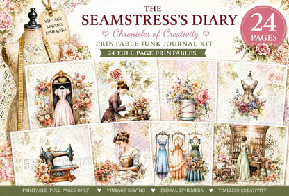 The Seamstress’s Diary Vol. 3 | 24 Page Vintage Sewing Folio Kit | Printable Junk Journal Ephemera