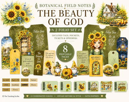 Botanical Field Notes – The Beauty of God Sunflower Folio Set | 8 Printable Journal Pages