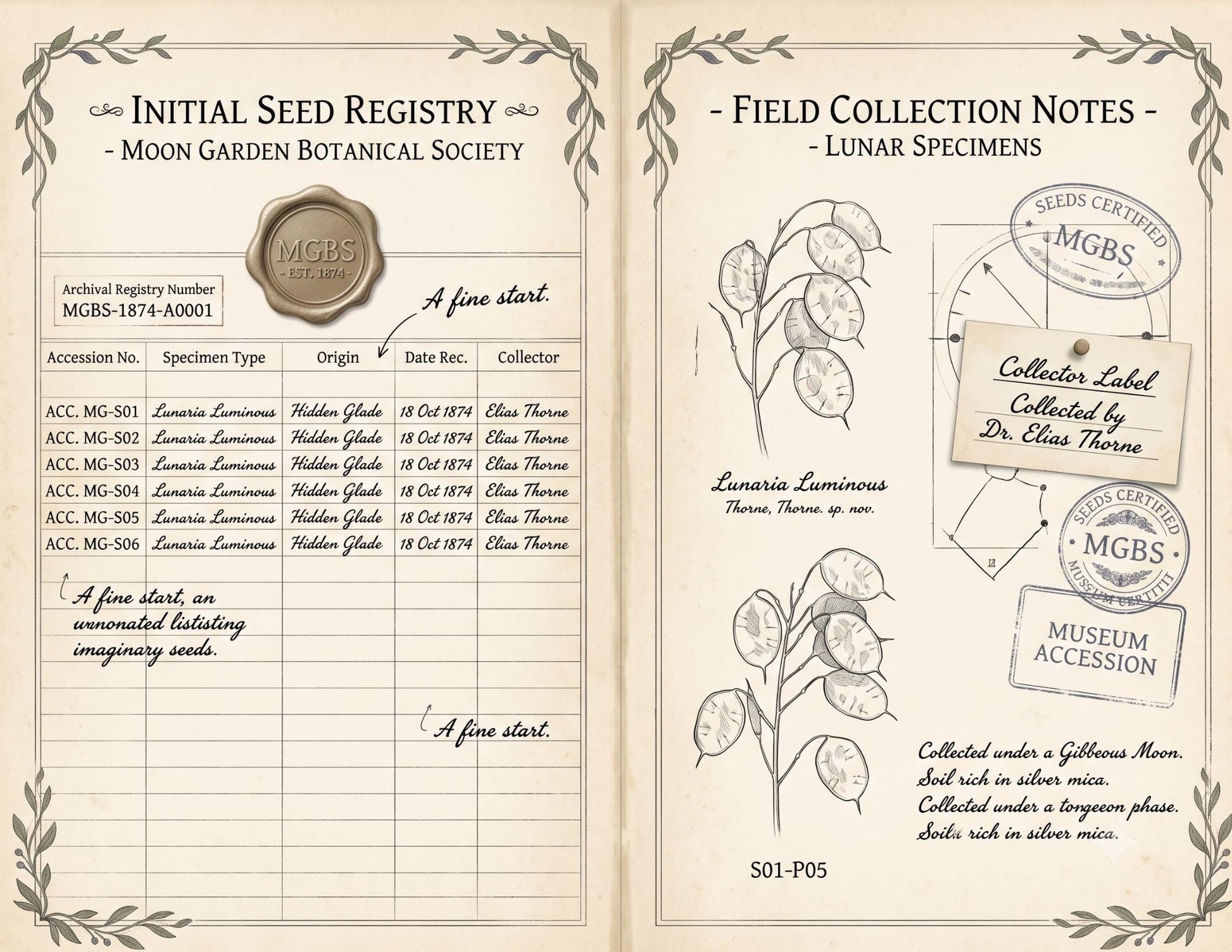 Fairy Moon Garden Society Founding Archives | 17 Printable Junk Journal Pages | Moon Garden Botanical Journal | Fantasy Ephemera