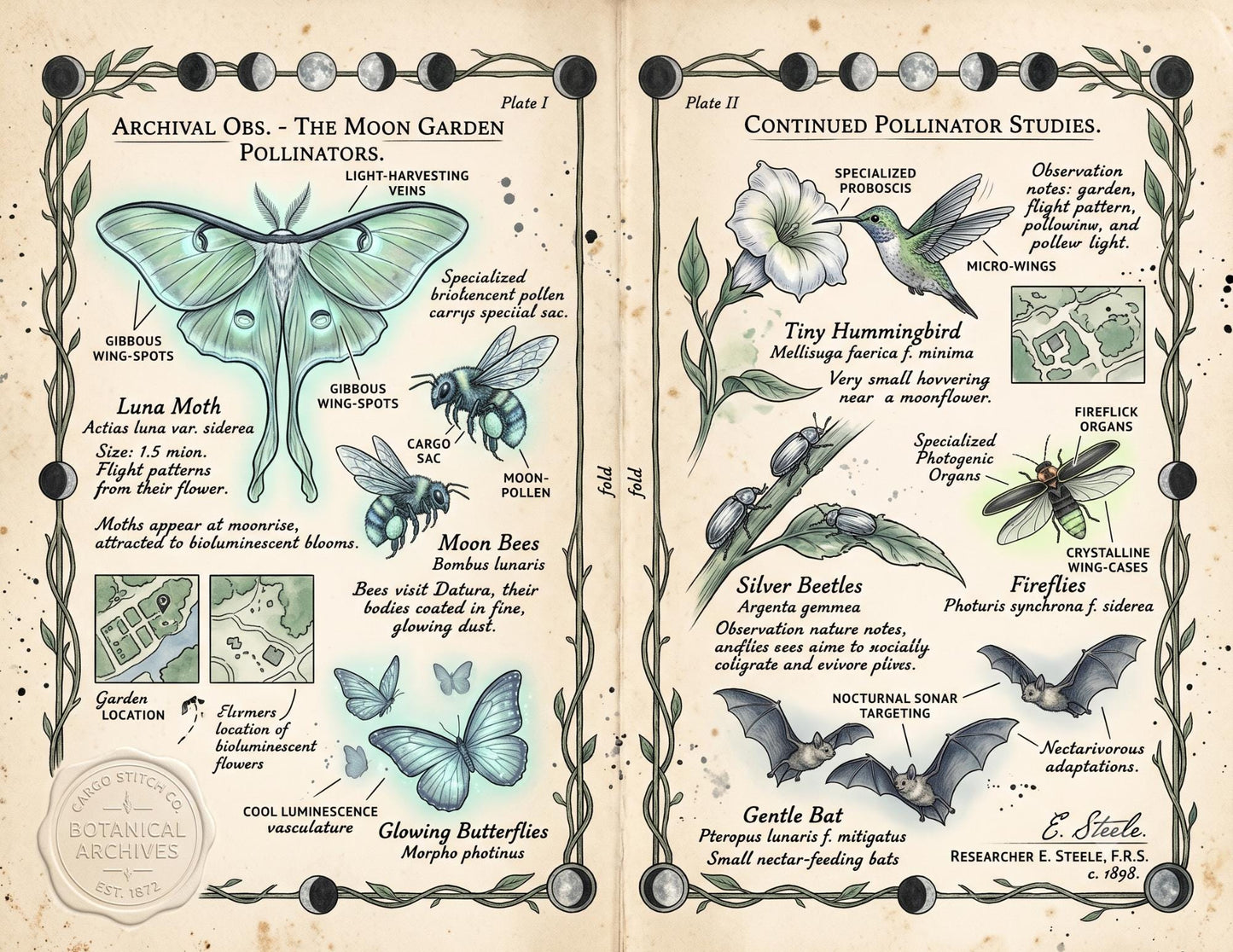 Fairy Moon Garden Society Founding Archives | 17 Printable Junk Journal Pages | Moon Garden Botanical Journal | Fantasy Ephemera