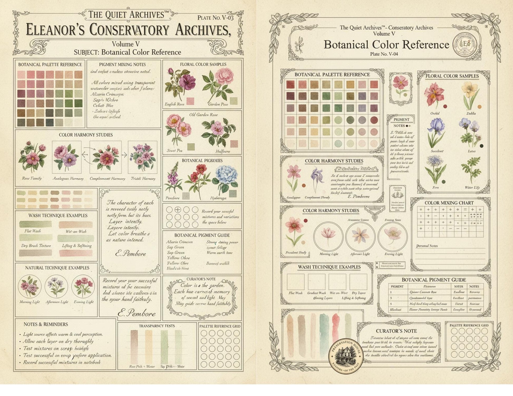 Botanical Color Reference Journal Pages | Volume V | The Quiet Archives™ | Eleanor's Conservatory Archives | Printable Botanical Ephemera