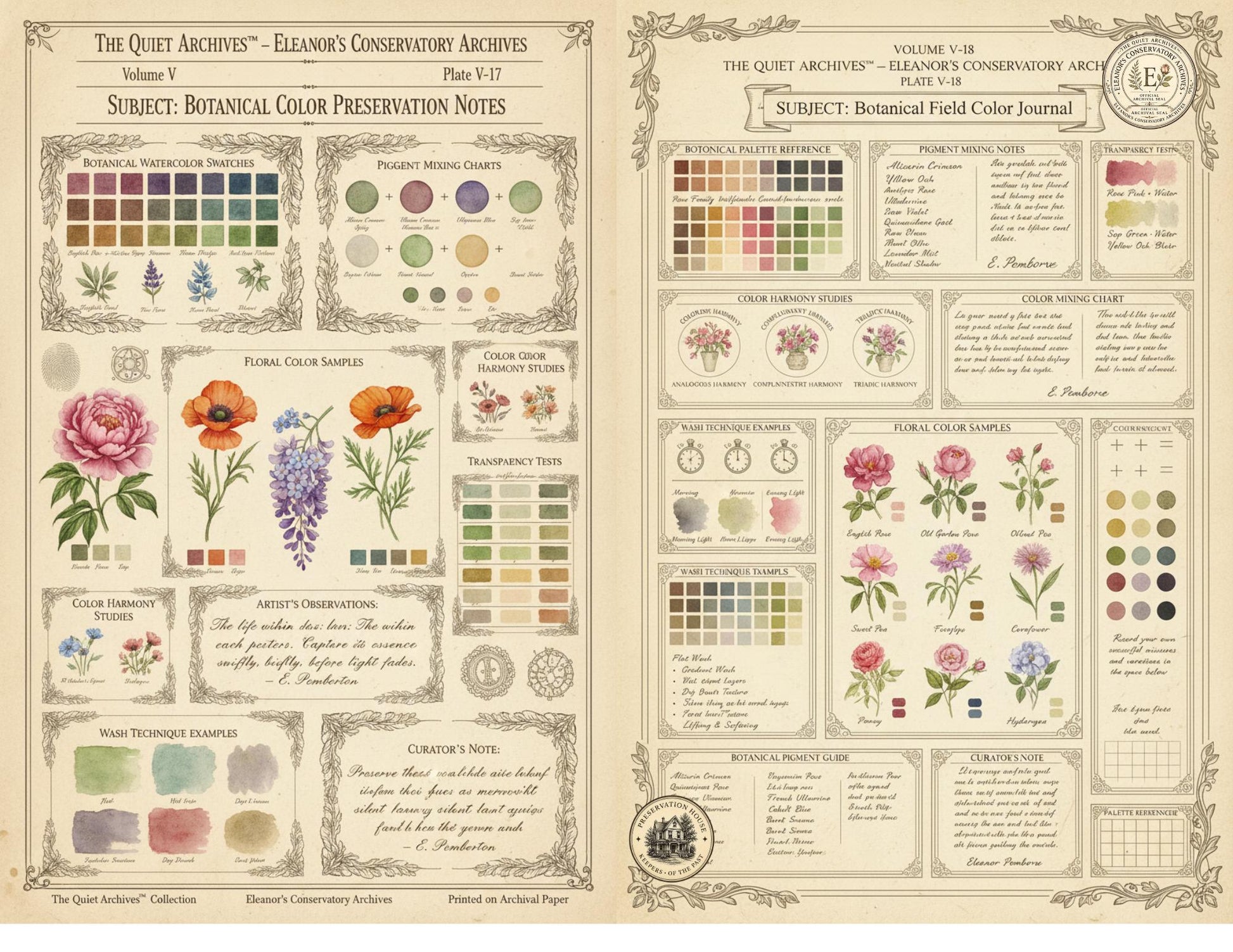 Botanical Color Reference Journal Pages | Volume V | The Quiet Archives™ | Eleanor's Conservatory Archives | Printable Botanical Ephemera
