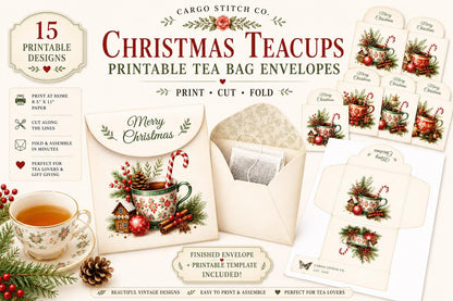 Christmas Tea Cup Mini Envelopes Printable Holiday Cocoa Mug Ephemera Craft PDF Digital Download