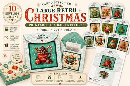 Vintage Christmas Tea Bag Envelopes – 15 Printable Tea Wraps + Gift Box | Holiday Ephemera for Journals & Happy Mail