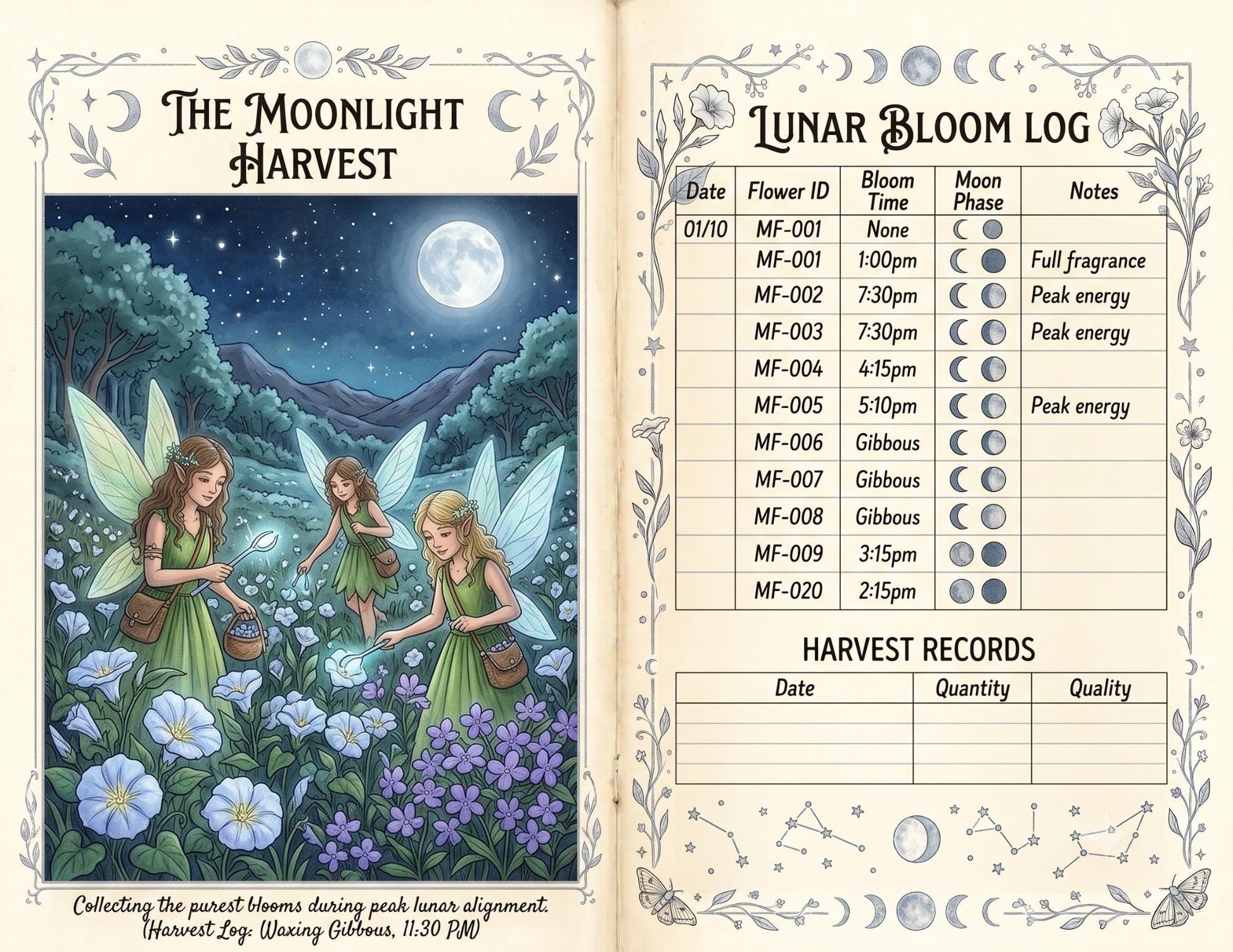 Fairy Moon Garden Society Founding Archives | Printable Junk Journal Kit | Botanical Fairy Journal Pages | Fantasy Ephemera PDF