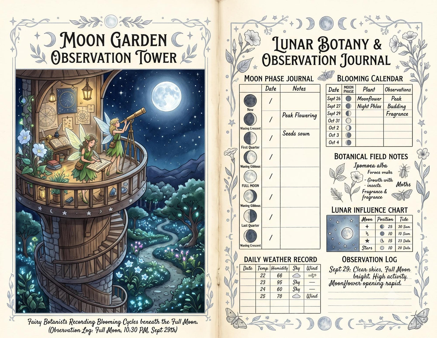 Fairy Moon Garden Society Founding Archives | Printable Junk Journal Kit | Botanical Fairy Journal Pages | Fantasy Ephemera PDF